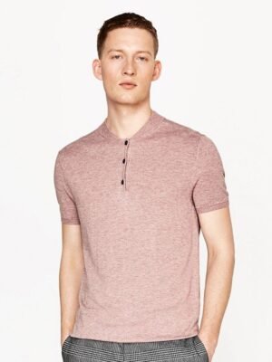 Fitted Rich Style Pink T Shirt with 3 Buttons